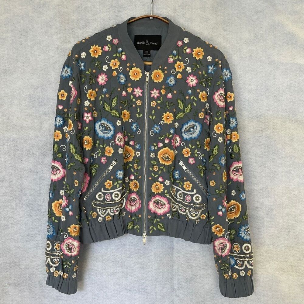 Needle & Thread by Anthropologie beaded embroidered bomber jacket size 6